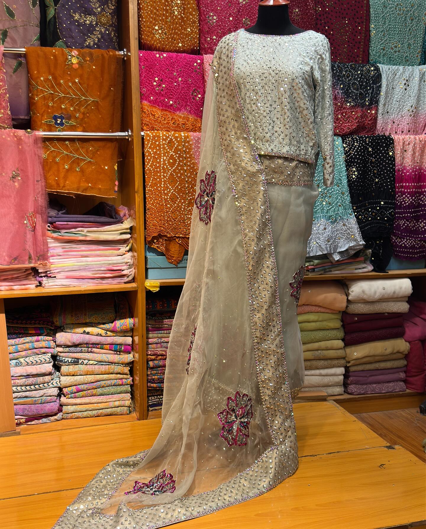 Silver Embroidery Sari